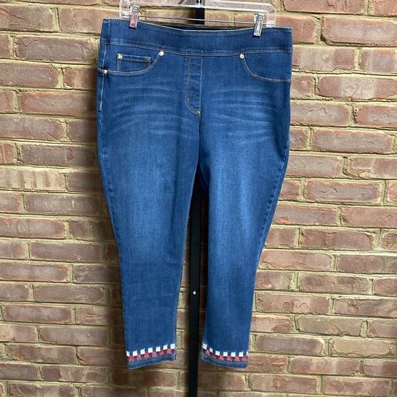 Peter Nygard 360 4Way Stretch Embroidered Crop Denim Size Large/14-16 - Picture 2 of 6